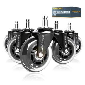 POWERTEC Office Chair Wheels Replacement for Carpet, Hardwood Floors and Tiles, Heavy Duty 3 Inch Caster Wheels for Office Chair & Gaming Chair Replacement Parts, Set of 5 (17101)
