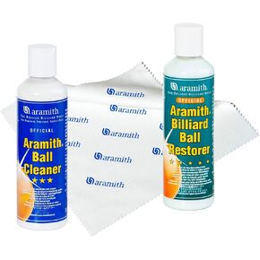 Aramith Bundle of 3 Items Billiard Ball Cleaner, Billiard Ball Restorer 8.4 fl.oz. Bottles Microfibre Cloth