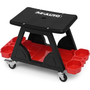 M-AUTO Rolling Mechanic Stool Garage Roller Chair Creeper Seat w/Storage Tool Tray and Drawers,300LBS Capacity Workbench Stool with Lockable Rollers for Home Garage DIY Automotive, 25" Red