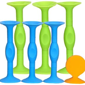 Sucker Darts Throwing Game Set, Silicone Suction Cup Toys, Original Safe Indoor,Outdoor Game for Kids and Family (7 Pcs, Blue and Green , Stick Easily)