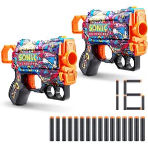 X-Shot Skins Menace - Sonic Race Team (2 Pack + 16 Darts) by ZURU, Easy Reload, Air Pocket Dart Technology, Toy Foam Dart Blaster for Kids, Teens, Adults, Frustration Free Packaging