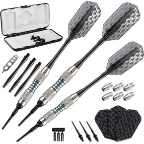 Viper Bobcat Adjustable Weight Soft Tip Darts with Storage/Travel Case: Nickel Silver Plated, Light Blue Rings, 16-18 Grams