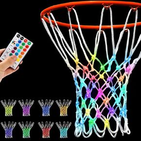 NewBEP Lighted Basketball Net - LED Replacement Basketball Nets, Change Colors with Remote, LED Basketball Net Light for Outdoor Indoor 10 Loops Rim