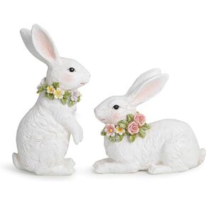 Hodao Spring Garden Patio Bunny Figurine Set (2pcs) The Perfect Accent for a Wonderful Garden-Easter Bunny Figurine Decor Indoor Home Decorations (White)