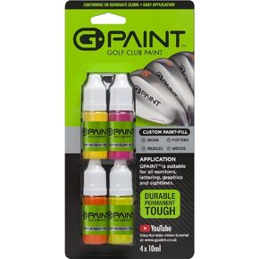 Golf Club Paint - Touch Up, Fill in, Customize or Renovate Your Clubs - 4 Pack of 10ml Bottles. Yellow, Pink, Orange & Green
