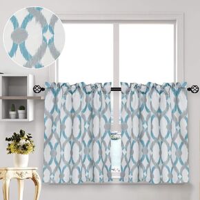 Kitchen Curtains Geometric Tier Curtains 24 Inch Farmhouse Cafe Curtains Multi-Color Geometric Printed Small Window Curtains for Bathroom RV 2 Panels, Navy/Gray