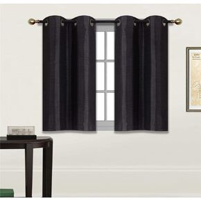Fancy Linen 2 Panel Faux Silk Blackout Curtain Set Solid Dark Purple with Grommet Top Room Darkening Short Tier Drapes for Kitchen, Bathroom or Any Small Window New