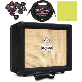Orange Crush 20RT Black Guitar Combo Amplifier Bundle w/Pig Hog Instrument Cable, 12X Guitar Picks and Liquid Audio Polishing Cloth