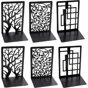 3 Pairs Elegant Hollow Cat Bookends - Heavy Duty Metal Cute Kitty Book Ends for Shelves Desktop Decor, Decorative Black Lovely Kitten Books Stand Holder for Book Lover Gifts