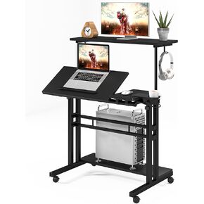مكتب متنقل مع 3 أجهزة كمبيوتر مكتبية، مكتب قابل للتعديل بعجلات وحامل أكواب - مكتب كمبيوتر محمول مثالي للمكتب المنزلي ومكتب كمبيوتر محمول للمساحات الصغيرة in Kuwait