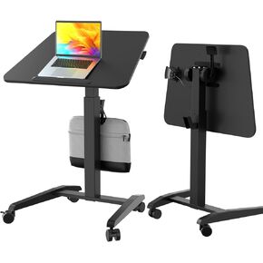 Mobile Standing Desk with 90° Tiltable Desktop, Portable Rolling Standing Desk, Height Adjustable Sit Stand Folable Desk with Wheels, Mobile Desk Workstation for Home Office, Black