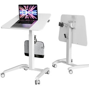 Mobile Standing Desk with 90° Tiltable Desktop, Portable Rolling Standing Desk, Height Adjustable Sit Stand Folable Desk with Wheels, Mobile Desk Workstation for Home Office, Black