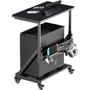 Gaming Computer Tower Floor Stand,5-Step Height Adjustment pc Tower Stand with Power Organize, 2-Tier Case CPU Holder Gift Cart with Rolling Wheels, Upgrade Storage Kit *7 & Mouse Pad, Black