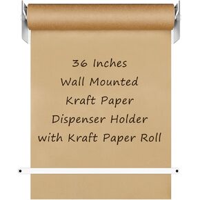 36 Inches Wall Mounted Kraft Paper Dispenser Holder with Kraft Paper Roll White Hanging Butcher Paper Roll Dispenser and Cutter for DIY Drawing Note Taking Artwork Display Wrapping to Do List