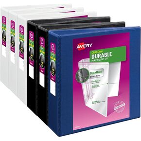 Avery Durable View 3 Ring Binder, 3" Slant Rings, Color (Black, Blue, White) Will Vary, 1 Binder (17048)