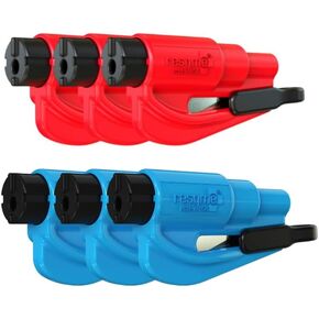 resqme Family Pack of 6, The Original Emergency Keychain Car Escape Tool, 2-in-1 Seatbelt Cutter and Window Breaker, Made in USA, Red, Blue