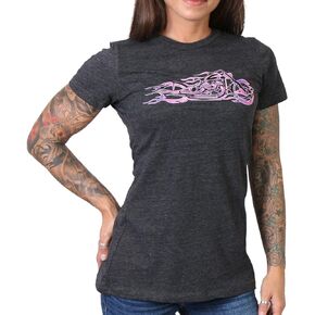 Hot Leathers Women's Pink and Purple Fire Bobber Full Cut Motorcycle Shirt (Heather Charcoal)
