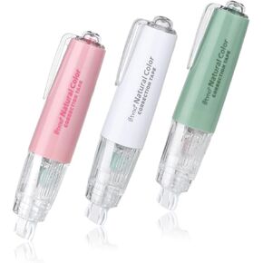 3 قطع شريط تصحيح أبيض قابل لإعادة الملء، شريط تصحيح أبيض جمالي على شكل قلم تصحيح أبيض كاواي أبيض للوازم المكتبية المنزلية والمدرسة in Kuwait