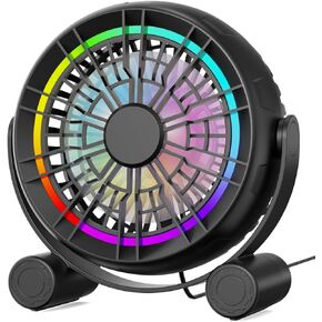 USB RGB Desk Fan - 3 Speeds Quiet Portable Table Fan, 8 Color LED Lights, 360° Rotation, Small Fan for Home Office Desktop Bedroom