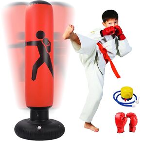 كيس ملاكمة قابل للنفخ للأطفال، كيس ملاكمة قائم بذاته مع حامل، كيس ملاكمة مقاس 63 بوصة مع مضخة هواء وقفازات ملاكمة للكاراتيه وكيك بوكسينغ، معدات التمرين، هدية للأولاد والبنات in Kuwait