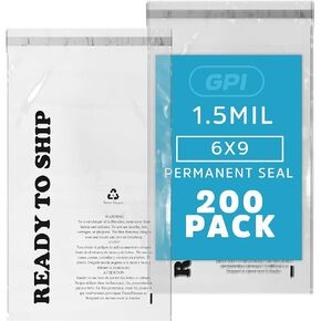 GPI - PACK of 200 6" x 9", CLEAR SELF SEAL POLY BAGS - 1.5 mil Polybags With Permanent Adhesive Strip & Suffocation Warning For Packaging T Shirts & Clothing. Perfect for Shipping Supplies With FBA