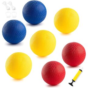 MoHern 7 pcs Playground Balls, Inflatable Kickball with Air Pump, 8.5 Inch Dodgeballs with Meshbags and Needles, Official Size for Dodge Ball, Handball, Camps, Picnic, Square and Schoolyard Games