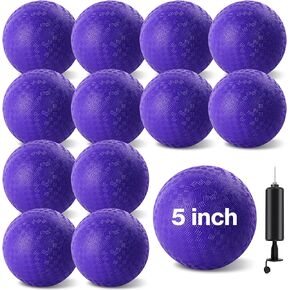 12 Pcs Dodgeballs 5 Inch Playground Ball Kickball Yellow Inflatable Rubber Handball Bouncy Dodge Ball with 1 Hand Pump for Outdoors Ball Games Gym Camps Picnic
