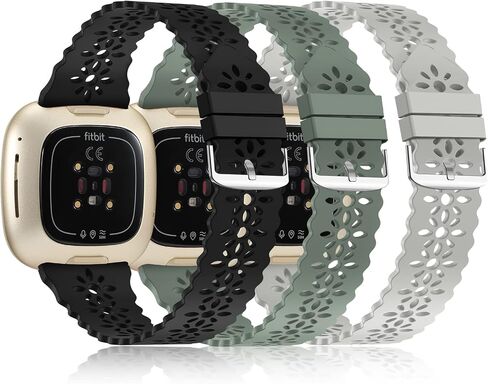 3 قطع من الأربطة الرياضية النحيفة من YAXIN متوافقة مع Fitbit Sense/Fitbit Versa 3 Band/Versa 4 Bands/Fitbit Sense 2 للنساء، أساور معصم بديلة من الدانتيل السيليكون الناعم لساعة Fitbit Versa الذكية in Kuwait