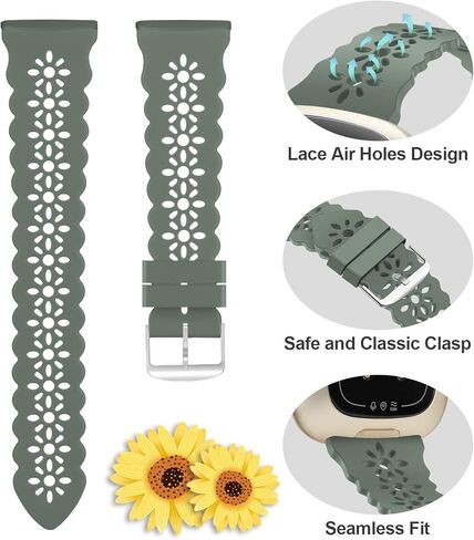 3 قطع من الأربطة الرياضية النحيفة من YAXIN متوافقة مع Fitbit Sense/Fitbit Versa 3 Band/Versa 4 Bands/Fitbit Sense 2 للنساء، أساور معصم بديلة من الدانتيل السيليكون الناعم لساعة Fitbit Versa الذكية in Kuwait