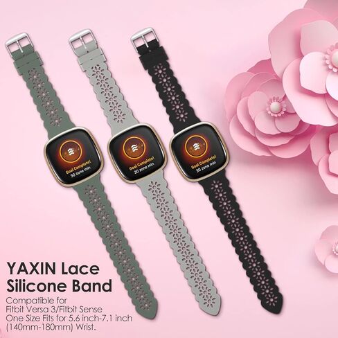 3 قطع من الأربطة الرياضية النحيفة من YAXIN متوافقة مع Fitbit Sense/Fitbit Versa 3 Band/Versa 4 Bands/Fitbit Sense 2 للنساء، أساور معصم بديلة من الدانتيل السيليكون الناعم لساعة Fitbit Versa الذكية in Kuwait