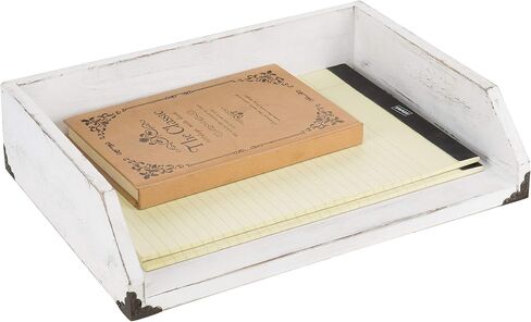 MyGift Vintage White Desktop Letter Tray, Wood Inbox Holder with Antique Corner Accents - Desk Paper File Folder Organizer Box in Saudi Arabia