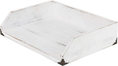MyGift Vintage White Desktop Letter Tray, Wood Inbox Holder with Antique Corner Accents - Desk Paper File Folder Organizer Box in Saudi Arabia