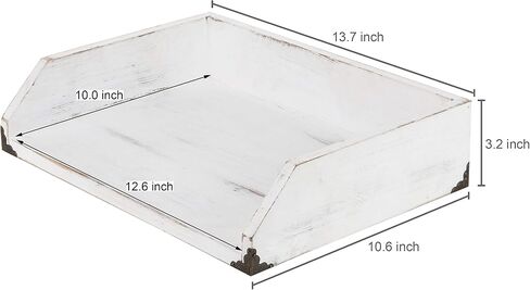 MyGift Vintage White Desktop Letter Tray, Wood Inbox Holder with Antique Corner Accents - Desk Paper File Folder Organizer Box in Saudi Arabia
