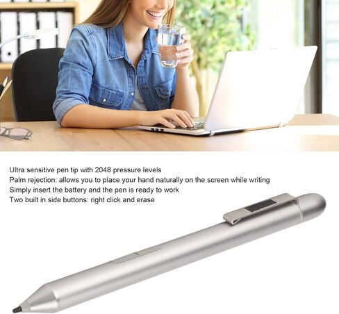قلم ستايلس لجهاز Elite x2 1013 G3، EliteBook x360 1030 G3، حساسية الضغط 2048 مستوى، لا يتطلب اتصال بلوتوث، مادة سبائك الألومنيوم، فضي in Saudi Arabia