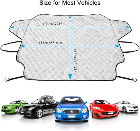 غطاء ثلجي للزجاج الأمامي للسيارة، غطاء نافذة السيارة للحماية من الصقيع والثلج والشمس مع 4 طبقات حماية، يناسب معظم السيارات وسيارات الدفع الرباعي والشاحنات والشاحنات in Kuwait