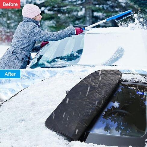 غطاء ثلجي للزجاج الأمامي للسيارة، غطاء نافذة السيارة للحماية من الصقيع والثلج والشمس مع 4 طبقات حماية، يناسب معظم السيارات وسيارات الدفع الرباعي والشاحنات والشاحنات in Kuwait
