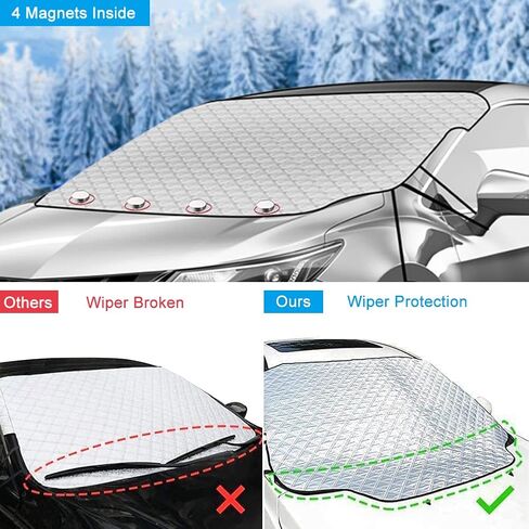 غطاء ثلجي للزجاج الأمامي للسيارة، غطاء نافذة السيارة للحماية من الصقيع والثلج والشمس مع 4 طبقات حماية، يناسب معظم السيارات وسيارات الدفع الرباعي والشاحنات والشاحنات in Kuwait