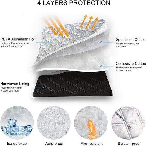 غطاء ثلجي للزجاج الأمامي للسيارة، غطاء نافذة السيارة للحماية من الصقيع والثلج والشمس مع 4 طبقات حماية، يناسب معظم السيارات وسيارات الدفع الرباعي والشاحنات والشاحنات in Kuwait