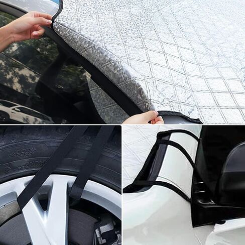 غطاء ثلجي للزجاج الأمامي للسيارة، غطاء نافذة السيارة للحماية من الصقيع والثلج والشمس مع 4 طبقات حماية، يناسب معظم السيارات وسيارات الدفع الرباعي والشاحنات والشاحنات in Kuwait