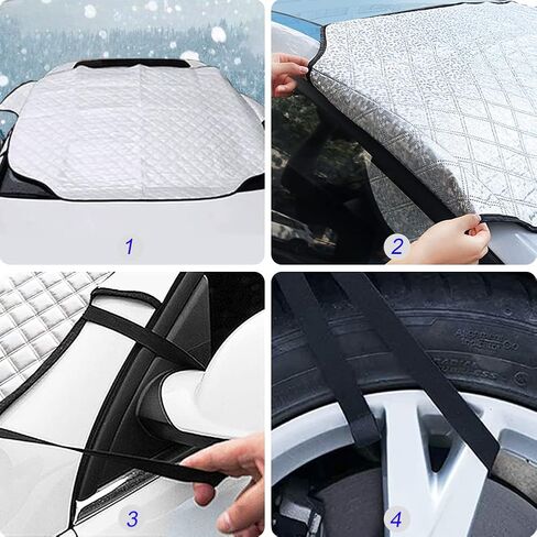 غطاء ثلجي للزجاج الأمامي للسيارة، غطاء نافذة السيارة للحماية من الصقيع والثلج والشمس مع 4 طبقات حماية، يناسب معظم السيارات وسيارات الدفع الرباعي والشاحنات والشاحنات in Kuwait