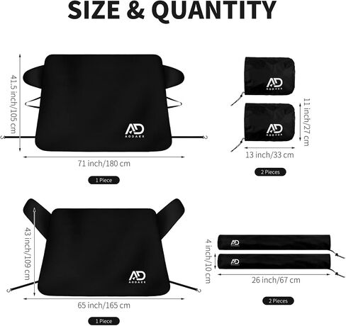 Aodaer 6 Pack Car Windshield Snow Cover with Side Mirror Covers and Windshield Wiper Covers All Weather Front & Rear Ice Frost Protector Windproof Car Cover for Most Vehicles Cars Trucks SUV, Black in Saudi Arabia