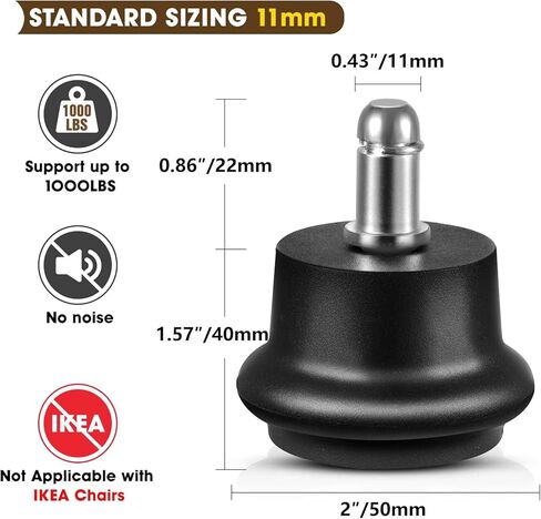 Bell Glides Replacement Office Chair or Stool Swivel Caster Wheels to Fixed Stationary Castors (Bell Glides Long) in Saudi Arabia