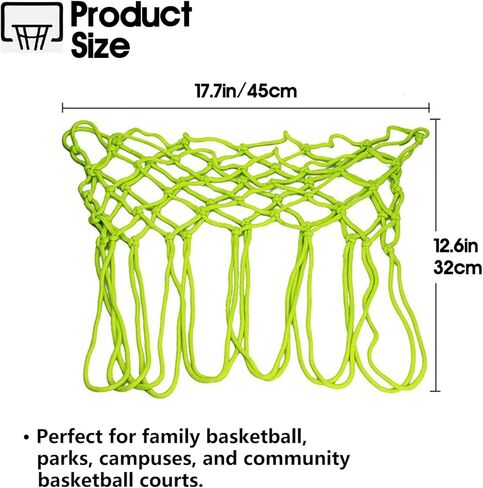 VANVENE استبدال شبكة كرة السلة المضيئة، شبكة هدف كرة السلة شديدة التحمل ومضادة للسوط تتوهج في الظلام، 12 حلقة تناسب الحجم القياسي لحواف دائرية داخلية أو خارجية، نايلون وأخضر in Kuwait