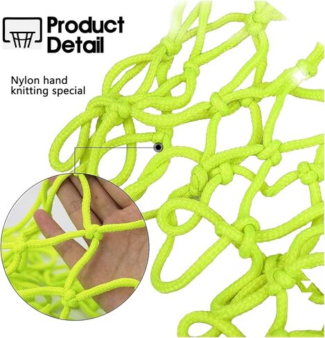 VANVENE استبدال شبكة كرة السلة المضيئة، شبكة هدف كرة السلة شديدة التحمل ومضادة للسوط تتوهج في الظلام، 12 حلقة تناسب الحجم القياسي لحواف دائرية داخلية أو خارجية، نايلون وأخضر in Kuwait