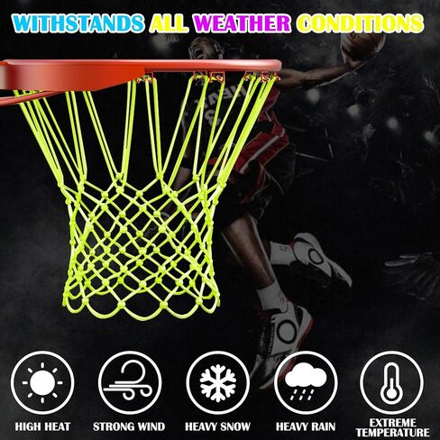 VANVENE استبدال شبكة كرة السلة المضيئة، شبكة هدف كرة السلة شديدة التحمل ومضادة للسوط تتوهج في الظلام، 12 حلقة تناسب الحجم القياسي لحواف دائرية داخلية أو خارجية، نايلون وأخضر in Kuwait