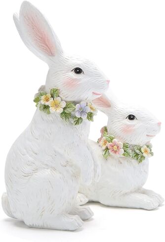 مجموعة تمثال أرنب Hodao Spring Garden Patio Bunny (قطعتان) اللمسة المثالية لديكور رائع لأرنب عيد الفصح في الحديقة وديكورات المنزل الداخلية (أبيض) in Kuwait