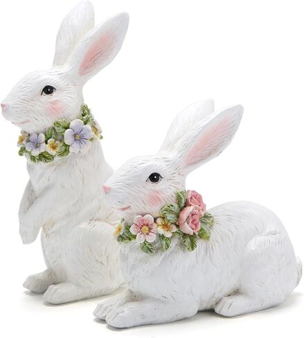مجموعة تمثال أرنب Hodao Spring Garden Patio Bunny (قطعتان) اللمسة المثالية لديكور رائع لأرنب عيد الفصح في الحديقة وديكورات المنزل الداخلية (أبيض) in Kuwait