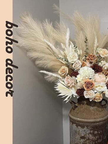 HUAESIN الطبيعية المجففة بامباس العشب 100 قطعة 17 بوصة طويل القامة ريد العشب رقيق بامباس العشب ينبع ترتيبات الزهور المجففة لديكور الزفاف بوهو ديكور المنزل إكليل مزهرية in Kuwait