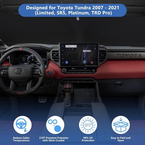 الزجاج الأمامي الشمس الظل نافذة ظلة تناسب تويوتا تندرا 2007-2021 المحدودة SR5 البلاتين TRD برو بيك اب شاحنة الملحقات، طوي الجبهة حاجب الشمس درع حامي 2024 ترقية in Kuwait