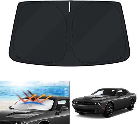 KUST Custom Fit Windshield Sun Shade for 2015-2023 Dodge Challenger Accessories Coupe,SRT Hellcat,Redeye,GT,RT,TA Coupe,Widebody,SXT,RT Scat Pack Sunshade Foldable Sun Visor Protector Blocks UV Rays in Saudi Arabia
